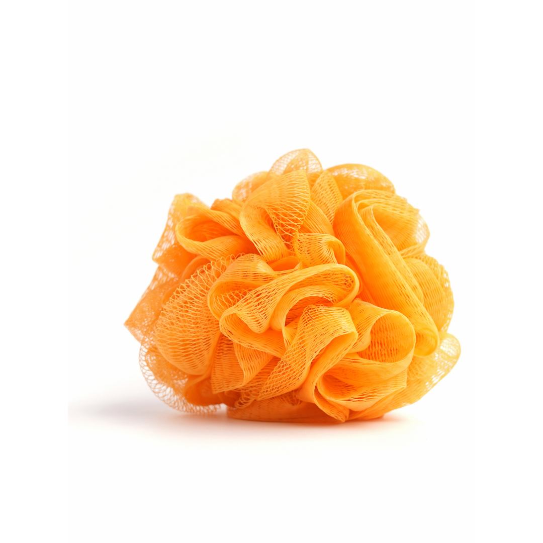 Yellow loofah on white background