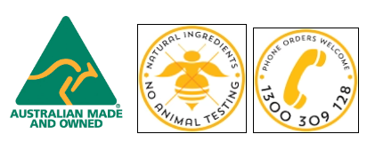 Australian made and owned with no animal testing and phone order icons