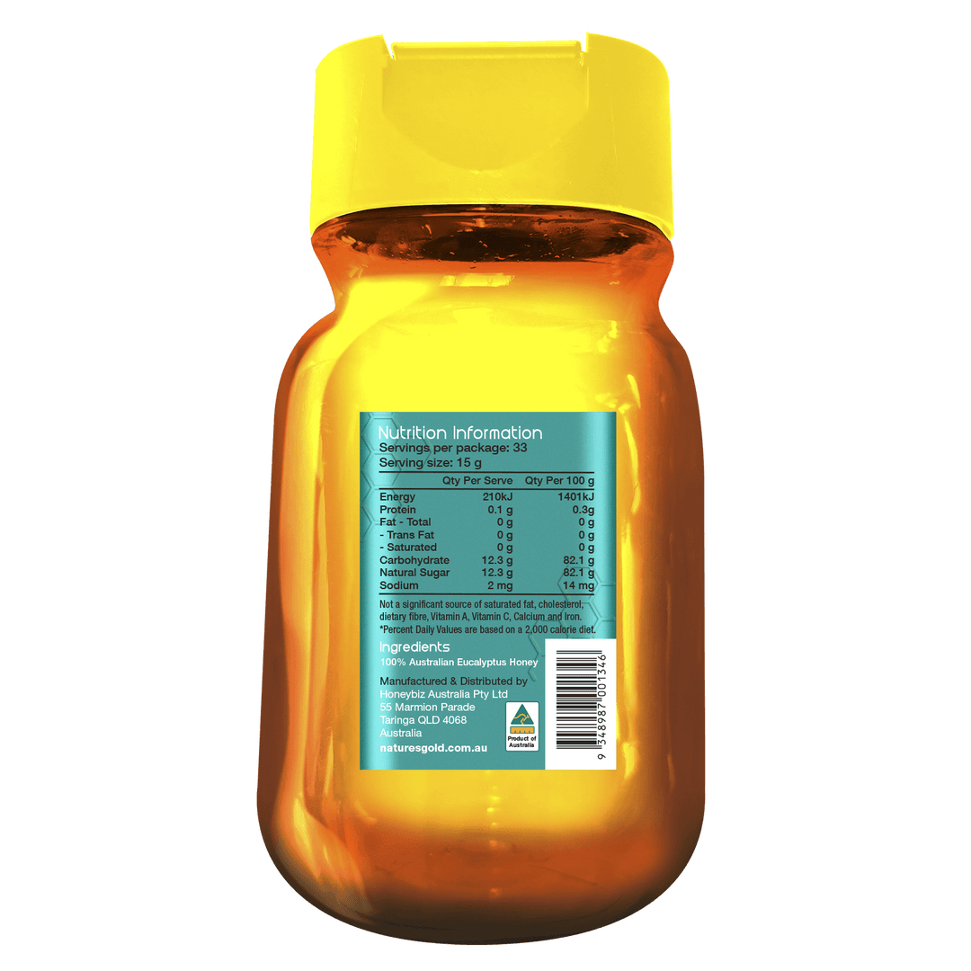 Raw Australian eucalyptus honey 500g squeeze bottle - back 