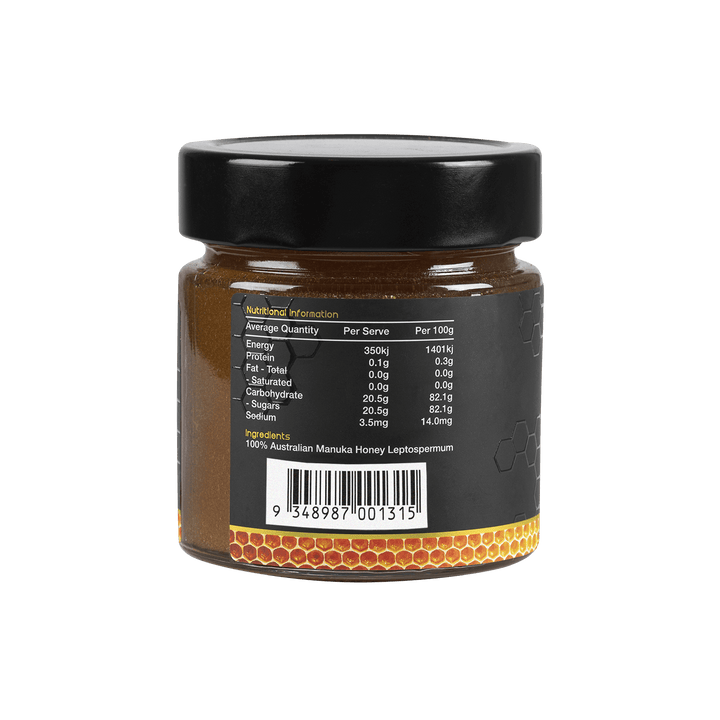 Manuka honey MGO2000 bottle - nutritional information label