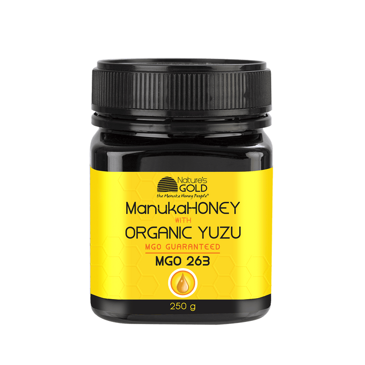 Nature's Gold Manuka honey with organic Yuzu MGO263 bottle - front 