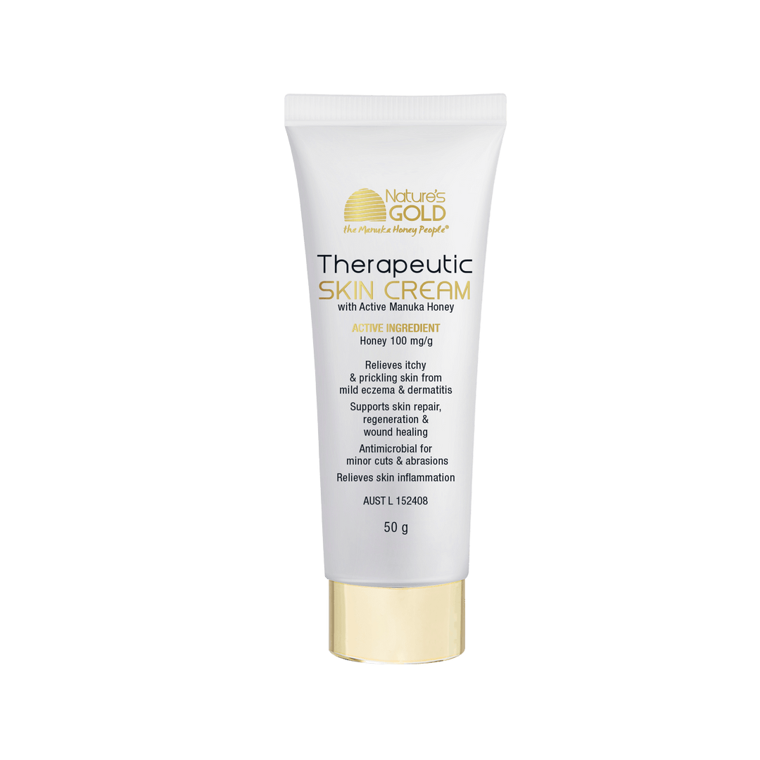 Therapeutic skin cream with active manuka honey - 50g tube front