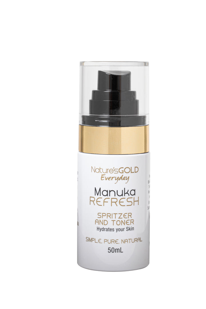Manuka Refresh spritzer and toner bottle 50ml - front 